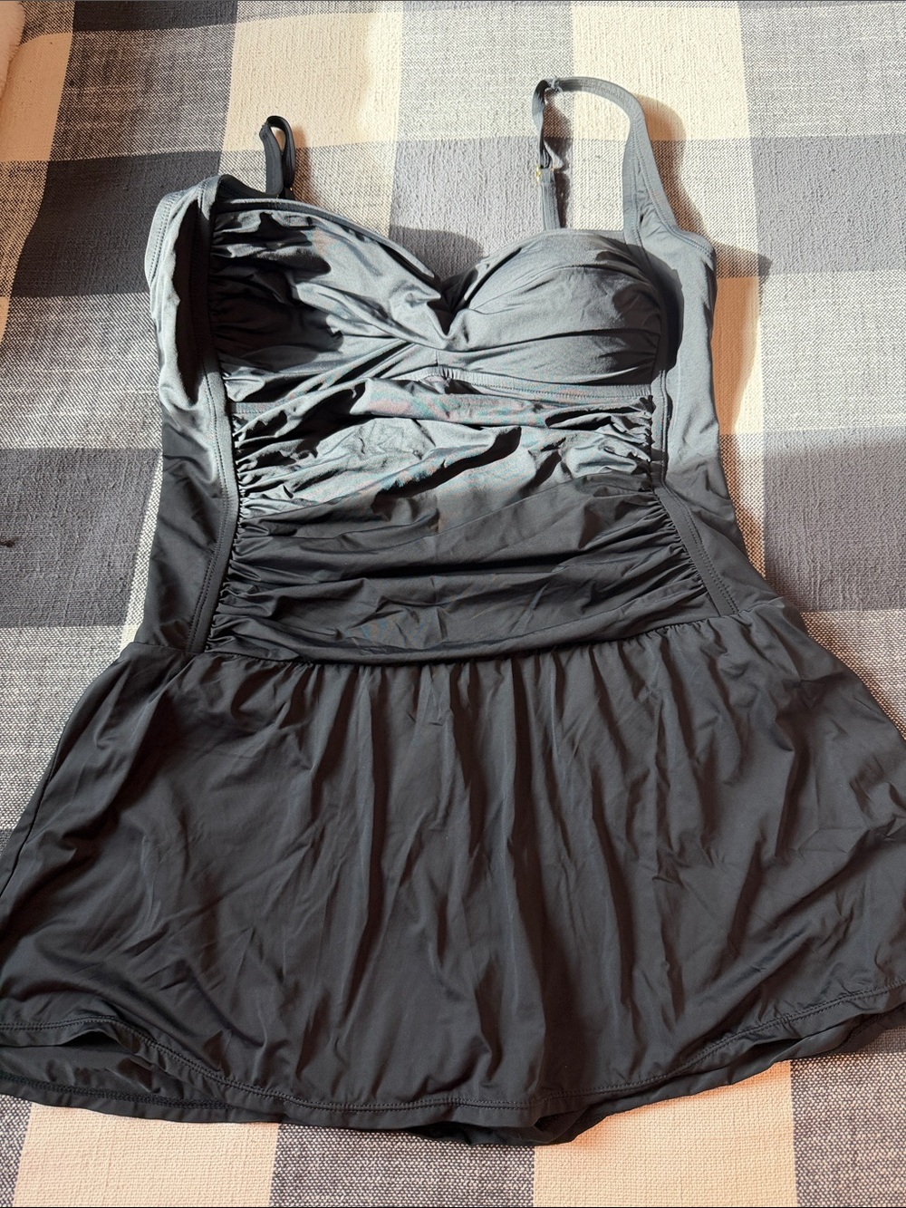 Women's Black Ruched Swimdress with Skirted Hem